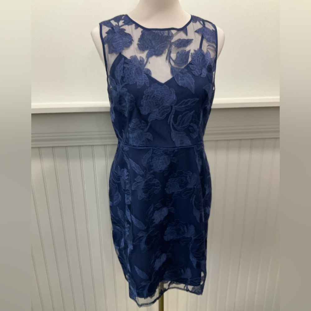 Sam Edelman Navy Floral Embroidered Sheer Illusion Cocktail Dress Size 10 NWT - Picture 2 of 4